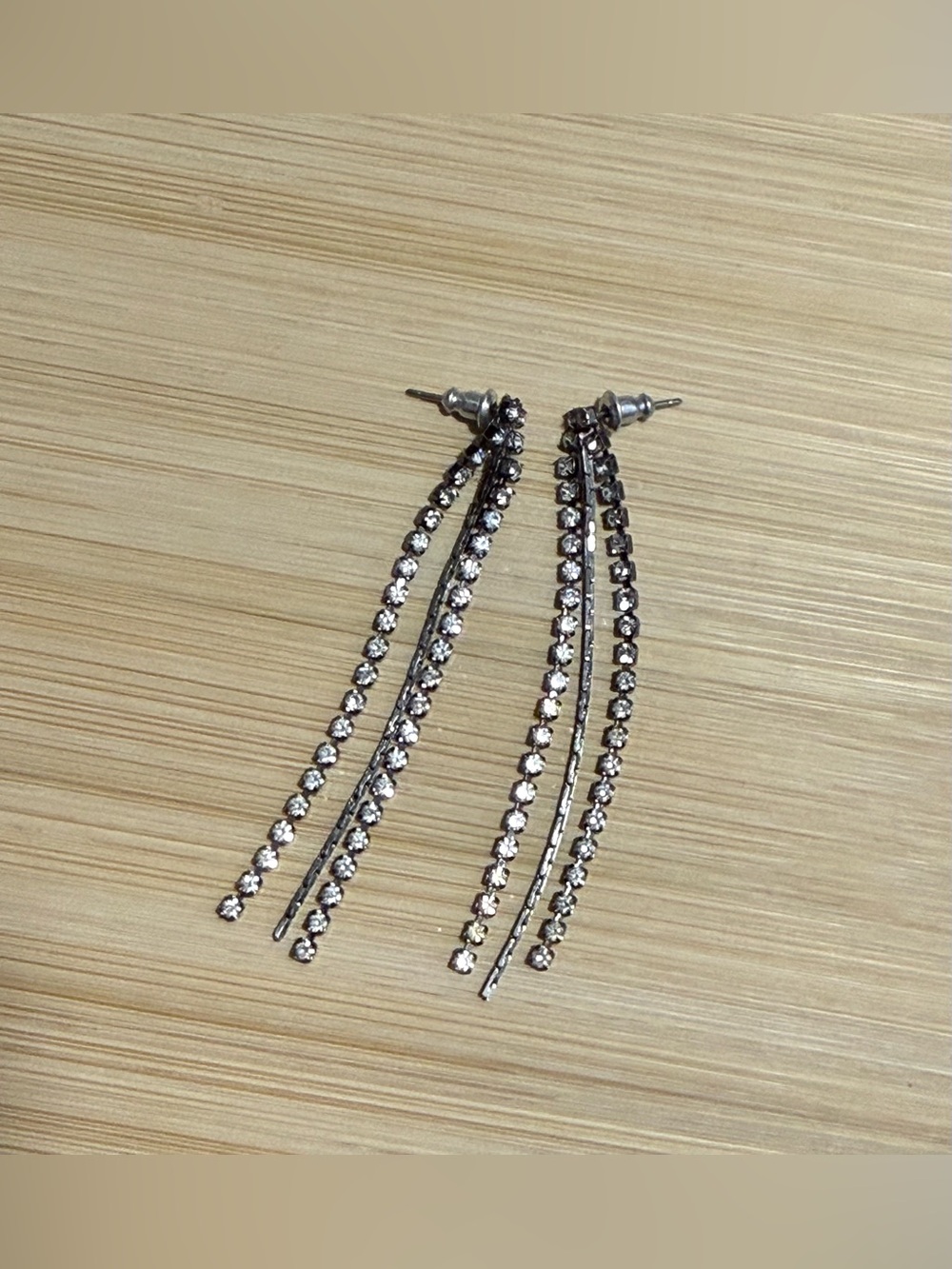 Silver Tone Rhinestone Fringe Earrings